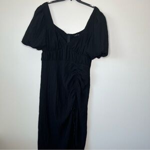 NWT Pretty Little Things Black Crepe Dress Ruching V Neck Flared Sleeves SZ 16